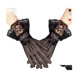 Five Fingers Gloves Women Lady Mesh Fishnet Sexy Lace Bowknot Wrist Summer Sunsn Driving Evening Party Girls Glove Black White Drop Otyo4