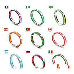 Charm Bracelets Sports Wrap 20 National Flags Braided Pu Leather Rope Wristband Bangle For Football Soccer Fans Jewelry In Bk Drop De Otptn