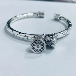 Bangle 2023 Vintage Lotus Bransoletka unisex srebrny kolor otwarty osobowość dzwonek Bankiet Akcesoria biżuterii