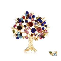 Pins Brooches Fashion Pins Jewelry Tree Of Life Gold Plated Tone Rhinestone Crystal Red Brooch Pin For Ladies Evening Party 33 E3 D Dhrpz