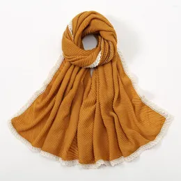 Etniska kläder veckade bomullshijabs för kvinna vanligt crinkle sjalar spetsar halsduk muslimska wrap liten storlek islam turban foulard femme hijab 160
