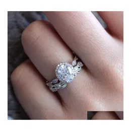 An￩is de banda Moda Crystal Wedding Ring Set para mulheres de noivado de j￳ias Girl Gift Rinestone Zircon Q483FZ Drop Delivery Dh6gj