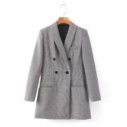 Damenanzüge, Blazer, Vintage-Stil, zweireihig, karierter Anzug, langärmeliger Hahnentritt-Mantel, Taschen, Bürojacke, Damen-Outwear, Sale-Artikel