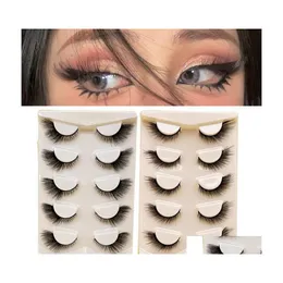 False Eyelashes 5Pairs Faux Handmade 3D Winged Natural Long Lashes Soft Cat Eye Fake Eyelash For Makeup Tool Lash Extensionfalse Dro Dhysn