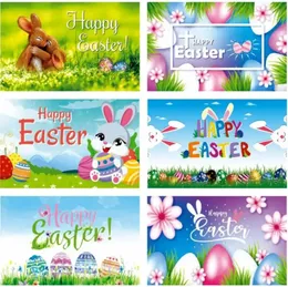 Happy Easter Flag 3x5 ft Bunny Rabbit Nomes Eggs Flowers Spring Party Supplies Yard Sign Backdrop Wall Decor BB0129