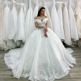 Luxuriöses, perlenbesetztes Prinzessin-Hochzeitskleid mit langer Schleppe, 2023, Spitze, Applikationen, Schnürung, Ballkleid, elegante Damen-Brautkleider, individuell, Vestido de Noiva, schulterfrei, Übergröße