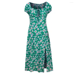 Party Dresses 2023 Summer Bohemian Dress Small Daisy Floral Midi Square Collar Ladies Retro Holiday Swing Sundress Fashion Q016