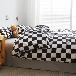Sängkläder sätter 5 storlek tillgängliga! Black-White Check Print Beddings Set 1 PCS DuvetCover Grey Bed Sheet 1/2pcs Pudowcases M013