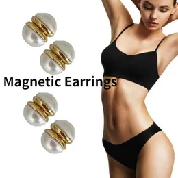 Stud Earrings Korean Imitation Pearl Magnetic For Women Trendy Golden Fake Piercing Ear Cuffs Earring Without Holes Jewelry