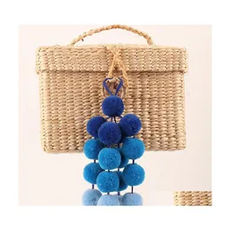 Portachiavi Cordini Mticolor Pompon Portachiavi Borsa fatta a mano Ciondolo Ornamento Fascino Accessori donna Pompon Portachiavi Y453Z Drop Deliv Dh76J