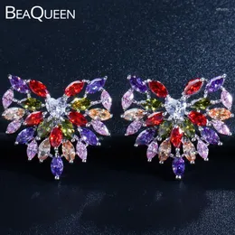 Kolczyki stadnonskie Beaqueen Romantyczne kolorowe CZ Crystal duże serce Multi kolor cyrkonia Kobiet Turkish Biżuteria dla dziewcząt E017stud Effi22