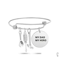 Charm-Armbänder „I Love My Dad Hero“-Buchstabenarmband für Herren, Werkzeuge, erweiterbarer Drahtwickel-Armreif, Mode, Vatertag, Schmuck, Geschenk, Drop D Ottpi