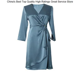 Casual Dresses Acetate Hwitex Summer Temperament Solid Oneck Aline Coat Causal Women Dress HW2008