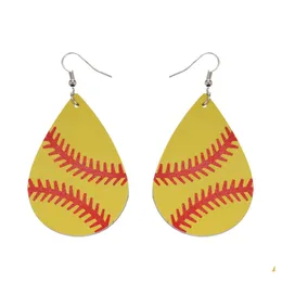 Dangle Kronleuchter Leder Sport Ohrringe Baseball American Deutschland Nationalflagg Fußball Fußball Basketball Softball für Frauen Dr. Otjut