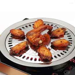 Dinnerware Sets Korean Stainless Steel Grill Set Non-stick Kabob BBQ Net Home-use Gas Pans Cookware Restaurant Roundness Roast Plate 3pcs