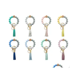 خيوط مطرز أزياء الخشب Sile Beads مفاتيح مفاتيح أسناح المعصم القلادة Keyring للنساء شرابة مفاتيح Bangle Drop Otpoa