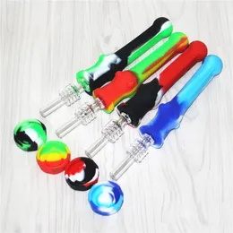 Tubi di fumo di nettare in silicone da 5 pezzi con punte in titanio da 14 mm Chiodi Banger al quarzo Concentrato durevole Dab Tubo di paglia Ciotole di vetro