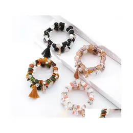سحر أساور 3pcs/مجموعة Mtilayer Crystal Bangle Beads Tassel Strand Bohemia Stretch for Women Girls Jewelry K72fa Drop Deli Dh2ih