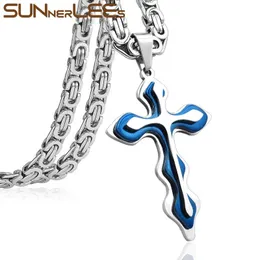Pendant Necklaces SUNNERLEES Stainless Steel Jesus Christ Cross Necklace Byzantine Link Chain Silver Color Gold Plated Men SP203