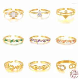 Cluster Rings Aide 925 Sterling Silver 2023 Trend Colorful Zircon Opening for Women Dainty Slim Justerbar Resizable Party Jewelrycluster Ed
