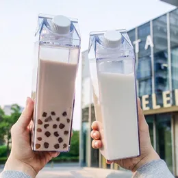 Caixa de leite de 1000 ml plástico leite de leite acrílico garrafa de água transparente garrafas de suco quadrado transparente para viagens esportivas ao ar livre bpa grátis
