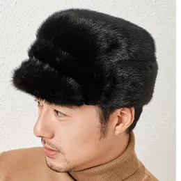Ball Caps Winter Wysokiej jakości prawdziwy kapelusz bombowy dla mężczyzny czarny tag ucha ciepłe motocykl Chapeau Rosyjski baseball