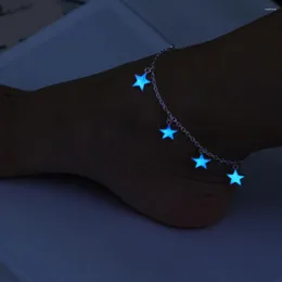 Anklets Noctilucence Star for Women Blue Pentacle Kids Bracelets Luminous w ciemnym hip hopowym Akcesoria Street Beach