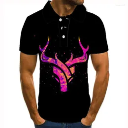 남자 폴로 2023 패션 브랜드 남자 폴로 사슴 3D 인쇄 카미사 마스쿨 리노 셔츠 셔츠