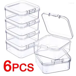 Ящики для хранения 6 пунктов мини -квадрат мини -квадрат прозрачные пластиковые ювелирные украшения для корпуса контейнер для сережевых колец