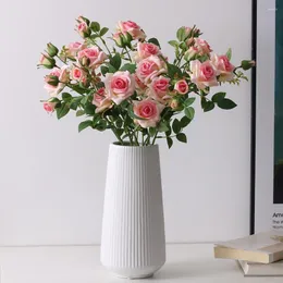 Decorative Flowers Eco-friendly Anti-fade Fake Flower Faux Silk 3 Heads Artificial Rose DIY Wedding Birthday Party Decoration