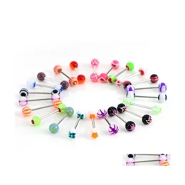 Tongue Rings 100Pcs/Lot Body Jewelry Fashion Mixed Colors Tounge Bars Barbell Piercing C3 Drop Delivery Dhn8D