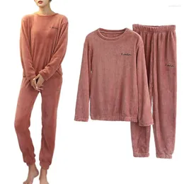 Moda feminina Autumn Inverno Inverno Feminino de veludo feminino Pijama camisa sólida engrosse pijamas para mulheres com manga comprida de manga comprida Tops 2023