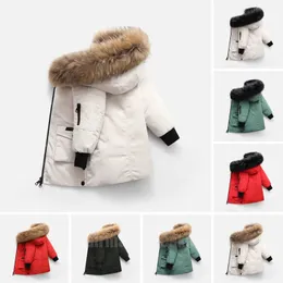 2023 Vinterdesigner Kids Coat Down Jacket For Boys Real Raccoon Päls Tjock Baby Ytterkläder Rockar 2-12 Pojkar Jackor Years Kid Teenage Parka