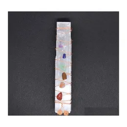 Cristallo di rocca Quarzo Sette Chakra Guarigione Cristalli Pietre Selenite Bastone Bacchetta Per Meditazione Yoga Reiki Spirituale Perline Filo Avvolto Dhflg