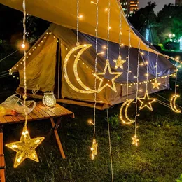 Saiten Weihnachtsbeleuchtung Solar Mond Stern LED String Girlande Dekoration für Zuhause Outdoor Hochzeit Vorhang Lampe Urlaub Dekor