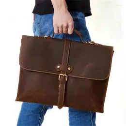 Briefcases Retro Crazy Horse Leather Men's Daily Work Office Lawyer Business Briefcase 15.6-inch Multifunctional Computer Travel Handbag