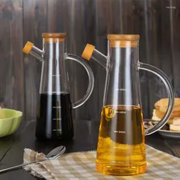 Förvaringsflaskor klar glasoljeflaska med handtag graderad värmebeständig läcka bevis kök verktyg sojasås vinäger container kruka