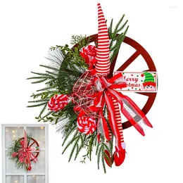 Decorative Flowers Christmas Wreaths For Front Door Winter Wreath Farmhouse Decoration Waggon Wheel With Ribbon Artificial Plants