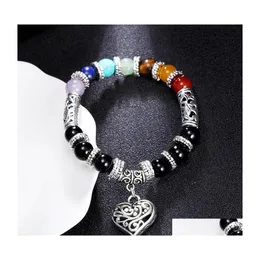 Charm Bracelets Natural Stone Strand Colorf Crystal Beaded Heart Charms Bracelet Healing Energy Bangle Female Jewelry Q82Fz Drop Deli Dhvcx