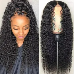 Kinky lockigt mänskligt hår peruk 13x4 front peruansk jerry curl afro 4x4 spetsstängning perruque cheveux humain