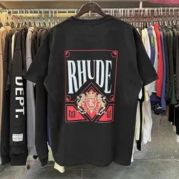 2023 New Men's T shirt North American High Street Brand Rhude Meichao Spring Summer Card Printed Cotton Loose Os Women's Couple Round Neck Short Sleeve
