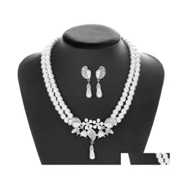 Hochzeit Schmuck Sets Mode Braut Perle Kristall mit kurzen Schlüsselbein Hals Halskette Set Ohrringe Koreanische Version Temperament Drop Del OTK1X