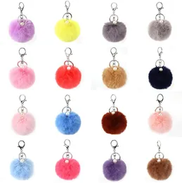 25 kleuren Solid Pearl Fur Rabbit Pompom Keychain Holder Fluffy Furry Fuzz Custom Bag Pendant Faux Ball Shape POM POM Keychains