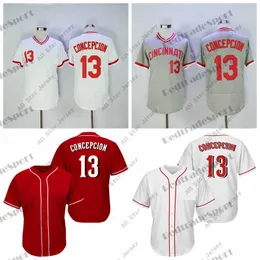 Maglie da baseball Mens 13 Dave Concepcion Maglie da baseball Camicie cucite bianche rosse vintage