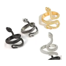 Casal Rings Punk Snake Ring For Men Mulheres Exageradas Antique Sier Color Fashion Personalidade Estoletim Abertura Estereoscópica Drop Ajustável D Otzoq
