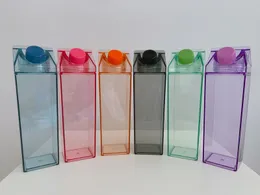 1000ml süt kutusu plastik süt karton akrilik su şişesi açık şeffaf kare meyve suyu şişeleri açık hava sporları için kupa bpa bedava