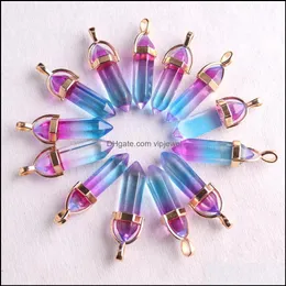 Konst och hantverk F￤rgade glaskristall Hexagon Healing Pendants Charms f￶r DIY ￶rh￤ngen halsband smycken g￶r droppleveranshem gar dhxye