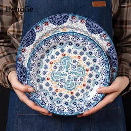 Teller Kreativität Blau Weiß Blumen Textur Diner Teller Farbe Glasur Handwerk Western Steak Keramik Küchengeschirr Set