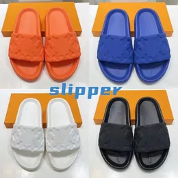 Waterfront Embossed Mule Rubber Slide Slippers shoes white blue orange black olive trend men women street shoe Fashion summer falt sandals