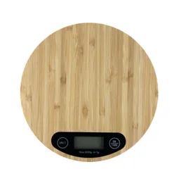 Round Bamboo Panel Weighting Digital Scales Measurement electronics Scale Household Kitchen 5KG/1g LCD display with retail box